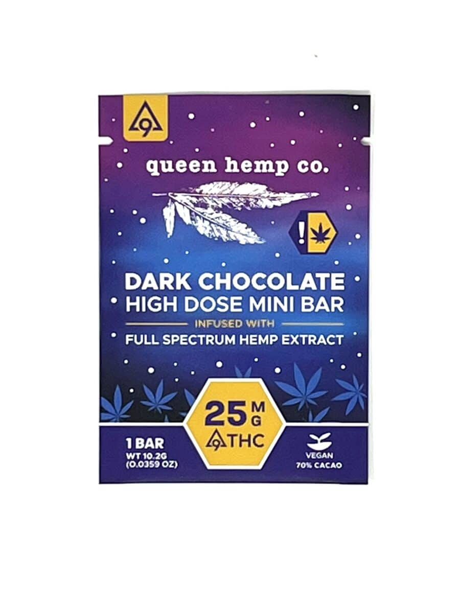 Artisan Small Batch 70% Cacao 25mg Hemp derived Delta 9 High Dose THC per bar.