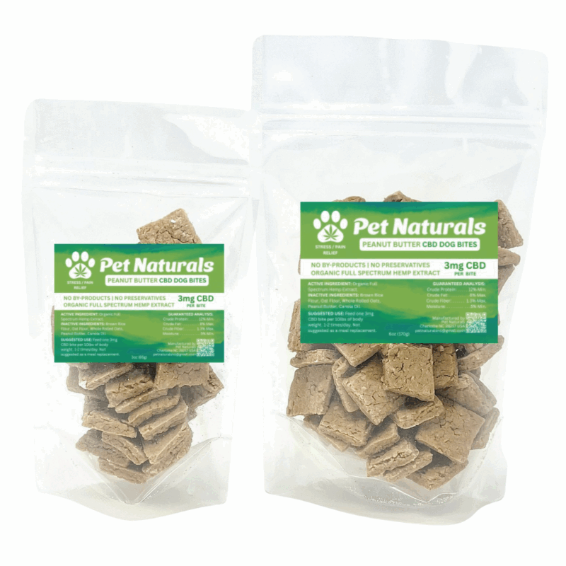 2 Peanut Butter CBD Dog Bites in clear bags